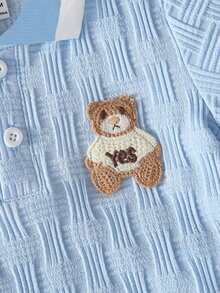 SHEIN Baby Boys Summer Casual Matching Two Pieces Set Bear Embroidery Polo Short Sleeve Shirt Top And Short - Blue - View 9