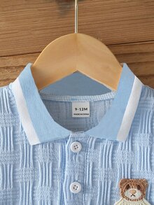 SHEIN Baby Boys Summer Casual Matching Two Pieces Set Bear Embroidery Polo Short Sleeve Shirt Top And Short - Blue - View 8