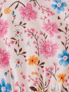 SHEIN Elladie kids 少女花卉印花連帽外套，內層抓絨，前拉鍊收腰外套，適合秋季 - 粉色 - 查看 8