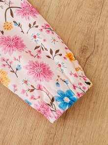 SHEIN Elladie kids 少女花卉印花連帽外套，內層抓絨，前拉鍊收腰外套，適合秋季 - 粉色 - 查看 11