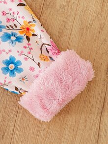 SHEIN Elladie kids 少女花卉印花連帽外套，內層抓絨，前拉鍊收腰外套，適合秋季 - 粉色 - 查看 7