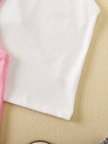 SHEIN 3pcs Young Girl Simple Fashion Versatile Round Neck Casual Tank Tops Summer Holiday Travel School Campus College Beach Black White Baby Pink - Multicolor - View 7