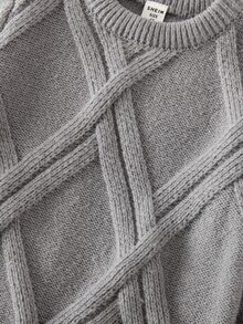 SHEIN Young Boy Solid Color Textured Knit Sweater,Autumn,School Birthday,Back-To-School Casual Everyday Commute Autumn/Winter Kids 3-8 Years Old White - Grey - View 6