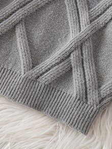 SHEIN Young Boy Solid Color Textured Knit Sweater,Autumn,School Birthday,Back-To-School Casual Everyday Commute Autumn/Winter Kids 3-8 Years Old White - Grey - View 4