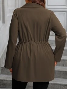 Vionelle Plus Size Vintage Streetwear Drawstring Long Sleeve Jacket For Travel - Chocolate Brown - View 2