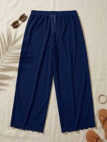 Swim Basics Women's Solid Color Casual Versatile Daily Wear Cover Up And Pants Set - Navy Blue - View 3