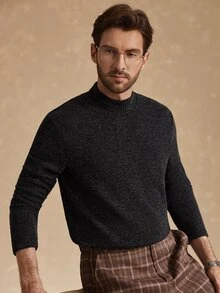 Core Aspect Men's Solid Color Stand Collar Long Sleeve Casual Versatile T-Shirt - Dark Grey - View 6