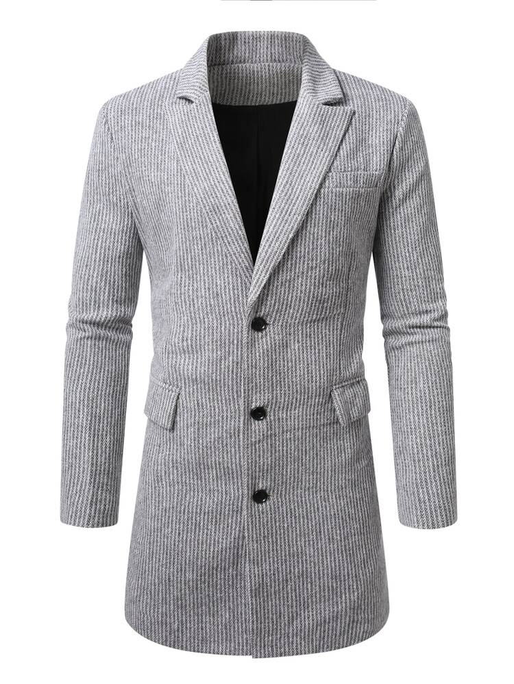 Manfinity Bizformal Men's Casual Solid Color Long Sleeve Overcoat, Suitable For Autumn/Winter Ceremony ... - Grey - View 4