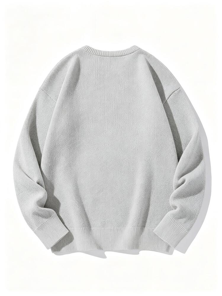 NEOSTRIT Men Casual Grunge Graphic Streetwear Figure Letter Pattern Knit Color Block Pullover Long Sleeve Sweater, Autumn/Winter, Vacation Beach Holiday White - Grey - View 6