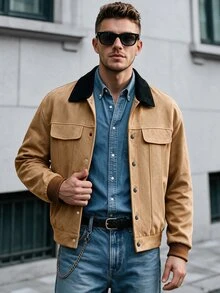 Manfinity Homme Men's Street Fashion Button Long Sleeve Jacket - Multicolor - View 3