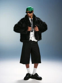 PAVTROS Men's Faux Fur Coat Holiday Edition Halloween Christmas New Year, Goth - Black - View 5