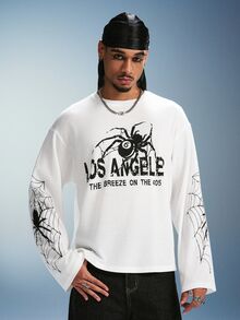PAVTROS Men's Crew Neck Long Sleeve Printed T-Shirt - White - View 3