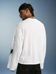 PAVTROS Men's Crew Neck Long Sleeve Printed T-Shirt - White - View 2
