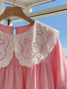 Tween Girl Fall Dresses Summer Peter Pan Collar Ruffle Sleeve Pleated Mini Dress, Outfit Autumn Fall, Holiday Outfits - Pink - View 5