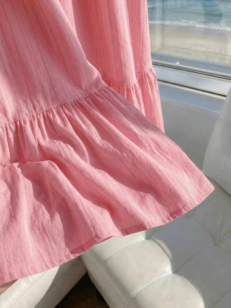Tween Girl Fall Dresses Summer Peter Pan Collar Ruffle Sleeve Pleated Mini Dress, Outfit Autumn Fall, Holiday Outfits - Pink - View 4
