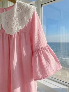 Tween Girl Fall Dresses Summer Peter Pan Collar Ruffle Sleeve Pleated Mini Dress, Outfit Autumn Fall, Holiday Outfits - Pink - View 6