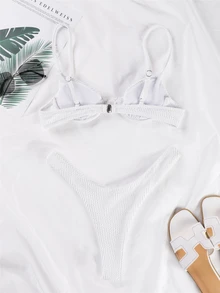 Swim Basics Summer Beach Solid Underwire Bikini Set - White - View 4