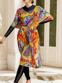 Swim Mulvari Ladies' Cover-Up, Random Printed Design, Licensed, Tropical Plant Colorful Large Leaves Swimsuit Cover-Up Summer - Multicolor - View 9