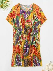 Swim Mulvari Ladies' Cover-Up, Random Printed Design, Licensed, Tropical Plant Colorful Large Leaves Swimsuit Cover-Up Summer - Multicolor - View 8