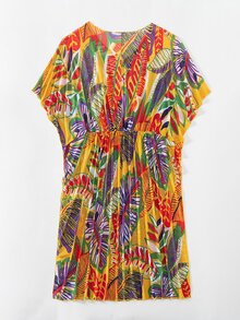 Swim Mulvari Ladies' Cover-Up, Random Printed Design, Licensed, Tropical Plant Colorful Large Leaves Swimsuit Cover-Up Summer - Multicolor - View 6