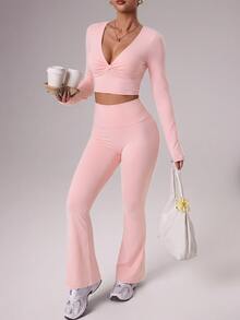 SHEIN Unity Women's Pink Fitness Casual Slimming Sports Set - Pink - View 3