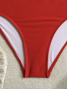 Swim Basics Solid Color Bikini Set For Beach Vacation - Red - View 7