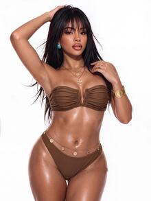 Swim Basics Solid Color Bikini Set For Beach Vacation Push Up Swimwear Push Up Swimsuits For Woman Bikinis Set For Women - Coffee Brown - View 2