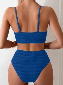 Swim Basics Women's Solid Color Spaghetti Strap Swimwear With High Waisted Triangle Bottoms, Fashionable For Summer - Royal Blue - View 3