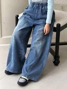 DAZY Tween Girl Wide Leg Loose Casual Denim Jeans With Pockets - Medium Wash - View 6