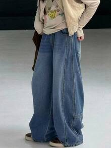 DAZY Tween Girl Wide Leg Loose Casual Denim Jeans With Pockets - Medium Wash - View 2