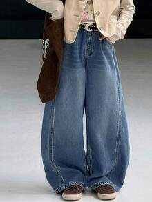 DAZY Tween Girl Wide Leg Loose Casual Denim Jeans With Pockets - Medium Wash - View 1
