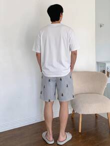DAZY Men's Summer Graphic Print T-Shirt And Striped Shorts Pajama Set - Multicolor - View 2