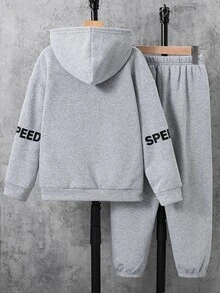 SHEIN 2pcs Kids Tween Boy Casual Daily Versatile Comfortable Print Pattern Autumn Hoodie Sweatshirt Loose Fit Knit Fleece Lined Thick Sweatshirt Set - Grey - View 6