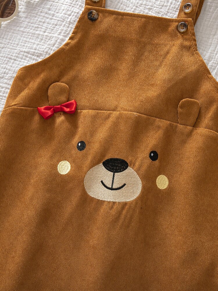 SHEIN Kids Young Girl Cartoon Bear Button Design Pinafore Dress - Multicolor - View 9
