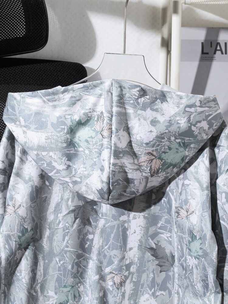 SHEIN Kids Tween Girl Knitted Floral & Letter Print Hooded Double Pocket Open Front Casual Autumn Sweatshirt - Multicolor - View 5