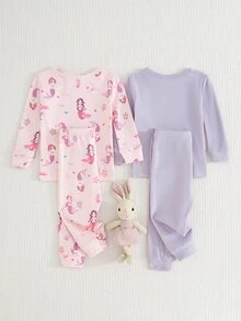 SHEIN 女嬰 2套裝美人魚卡通圖案睡衣套裝 - 彩色 - 查看 6