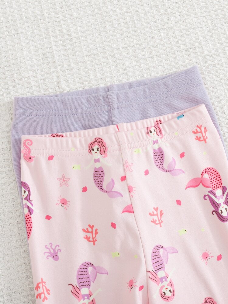 SHEIN Baby Girl 2sets Mermaid Cartoon Graphic Pajamas Set - Multicolor - View 5