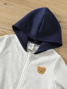 SHEIN 中性新生兒嬰兒男/女寶寶 3件組秋冬保暖內裡加厚可愛拼色連帽連身衣套裝 嬰兒冬季連身衣聖誕款 - 鏽棕色 - 查看 4