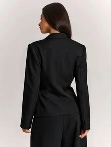 SHEIN BAE Women's Shiny Casual Versatile Commute & Travel Blazer,Social ,Festival Outfits For Women - Black - View 2