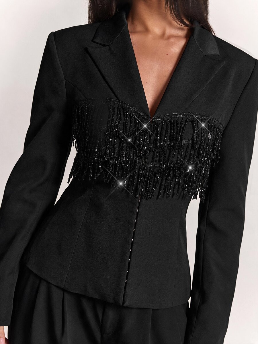 SHEIN BAE Women's Shiny Casual Versatile Commute & Travel Blazer,Social ,Festival Outfits For Women - Black - View 1