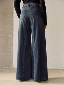 Anewsta Women's Spring/Summer Fashion Patchwork Blue Mother's Day Wide Leg Jeans - Blue - View 8