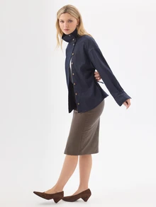 KÆRIA Hus Funnel Neck Button-Up Jacket - Stretch Twill - Navy Marle - Statement Cuff, Textured, Cargo Style Everyday Travel Navy Blue Autumn Casual - Blue - View 5