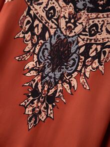 Breezaya Women's Orange-Brown Round Neck Digital Print Long Sleeve Straight Fit Vintage Casual Commute Versatile Personalized Autumn/Winter New T-Shirt - Brown - View 7