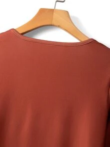 Breezaya Women's Orange-Brown Round Neck Digital Print Long Sleeve Straight Fit Vintage Casual Commute Versatile Personalized Autumn/Winter New T-Shirt - Brown - View 5