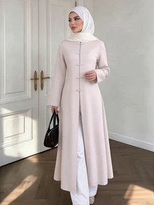 Celisse Elegant Commuter Vintage Fashion Outdoor Design Frog Button Open Front Stand Collar Waist-Cinching Slimming Women's Trench Coat Jacket - Apricot - View 8