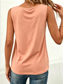 EMERY ROSE Camiseta de tirantes casual versátil de unicolor para el verano - Naranja Coral - Ver 2