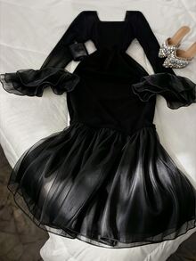 INAWLY 女款純色優雅收腰派對洋裝 - 磨砂黑 - 查看 2