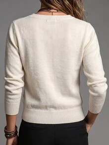 SHEIN Casual Vintage Fitted Square Neck Long Sleeve With Metal Button, Beige Women Fall Winter Sweater,Christmas,New Year,Social Clothing,Club Clothes - Beige - View 3