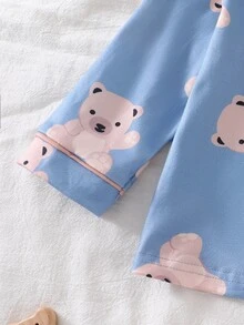 Baby Boy Cute Casual Daily Simple Comfortable Light Apricot Cartoon Bear Open Front Long Sleeve Top & Long Pants 2 Pieces Loungewear Set - Multicolor - View 8