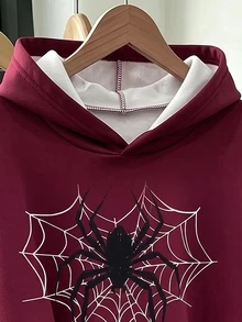 1 Random Piece Teen Girls Spider Web Print Pullover Sweatshirt, Y2K Gothic Pattern Drop Shoulder Loose Fit Sweatshirt, Halloween Party & Casual Wear - Multicolor - View 5